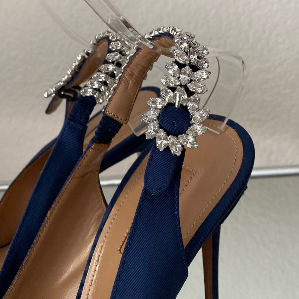 New ๐ Aquazzura Blue Portrait Of A Lady Embellished Slingback Pumps 40 - Picture 12 of 15